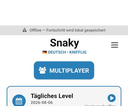 Die Startseite der App mit dem Hinweis „Offline — Fortschritt wird lokal gespeichert“